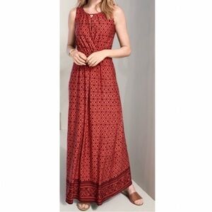 Garnet Hill Crossover Knit Keyhole Jersey Sleeveless‎ Maxi Dress Red Orange XS